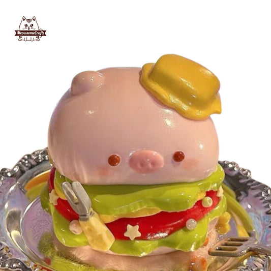 Handmade Pig Burger Food Taba Squishy Squeezable Anxiety Stress Relief Sensory Fidget Toy