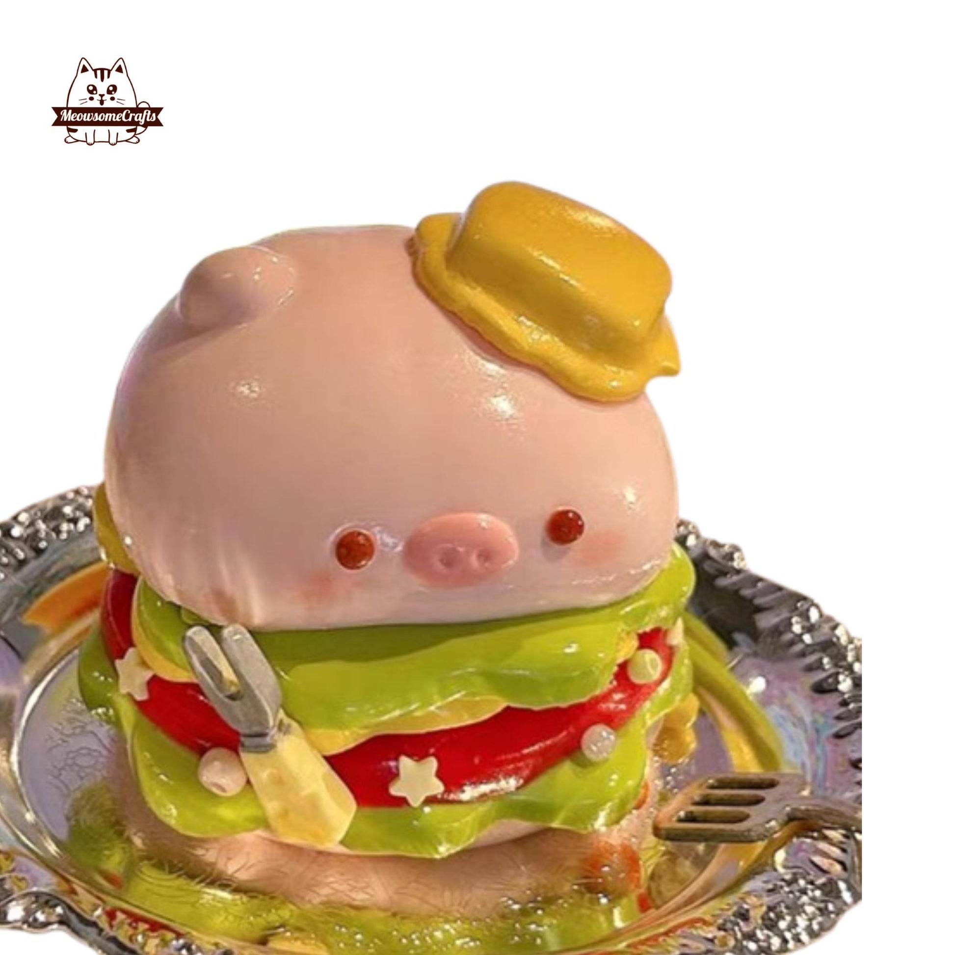 Handmade Pig Burger Food Taba Squishy Squeezable Anxiety Stress Relief Sensory Fidget Toy