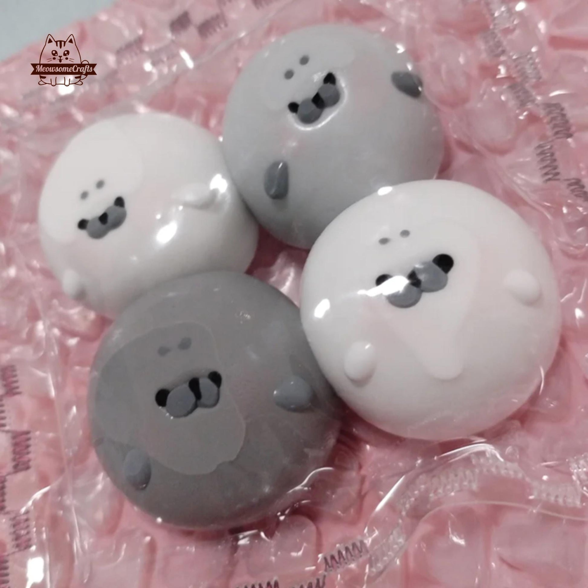 Chubby Round Seal Keychain Handmade Squishy Fidget Toy - C