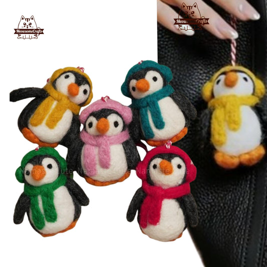 Handmade Finished Felting Penguin Doll Keychain Felted Animal Felting Gift 1pc