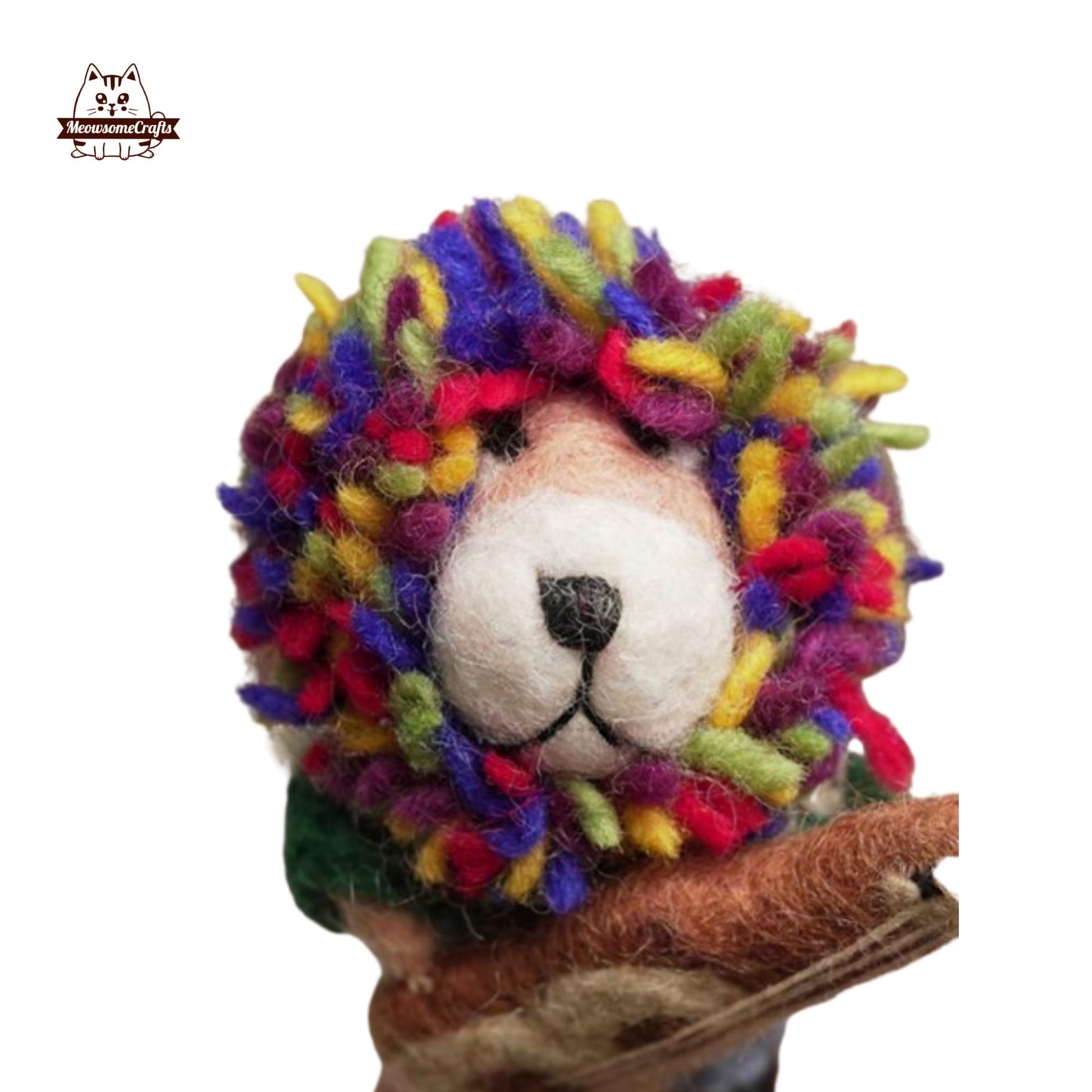Handmade Finished Felting Lion Playing Guitar Keychain Felted Sitting Animal Felting Gift