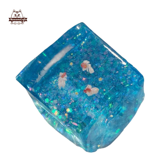 Blue Ocean Fish Cube Taba Squishy Keychain Squeezable Anxiety Stress Relief Sensory Fidget Toy