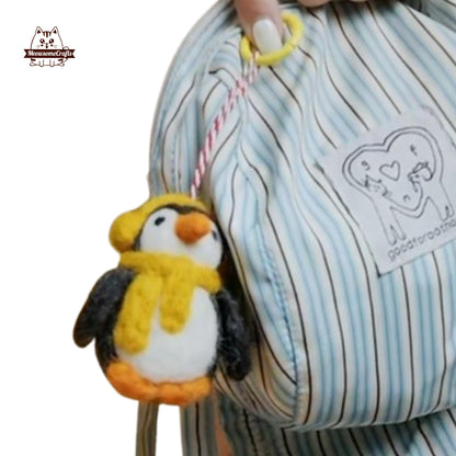Handmade Finished Felting Penguin Doll Keychain Felted Animal Felting Gift 1pc