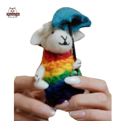 Handmade Finished Felting Sheep Lamb Doll Keychain Felted Animal Felting Gift 1pc