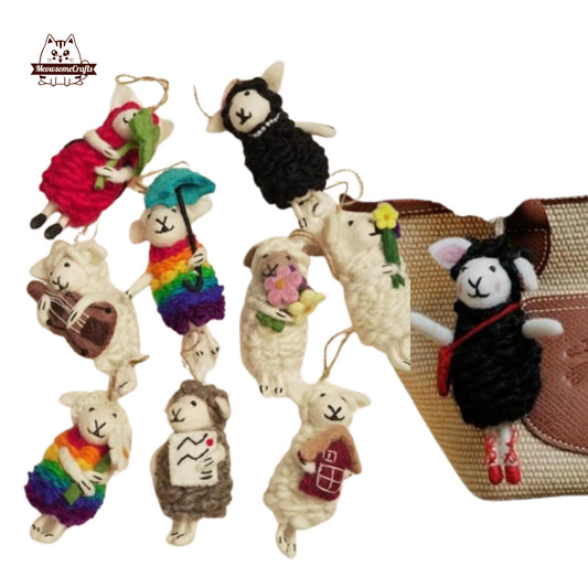 Handmade Finished Felting Sheep Lamb Doll Keychain Felted Animal Felting Gift 1pc