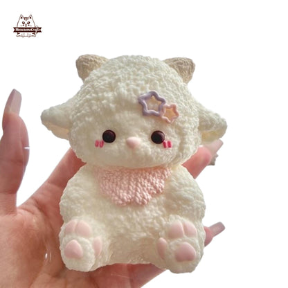 Cute Sitting Furry Sheep Lamb Animal Handmade Squishy Fidget Toy - Pink
