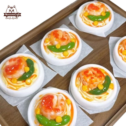 Pasta Shrimp Peas Corn Plate Handmade Squishy Fidget Toy