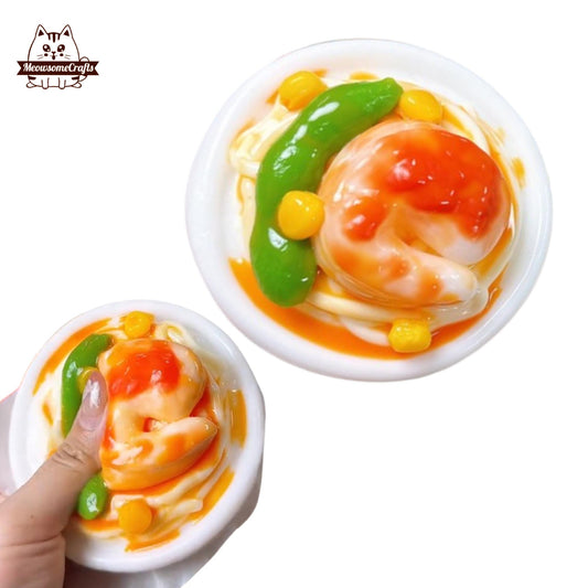 Pasta Shrimp Peas Corn Plate Handmade Squishy Fidget Toy