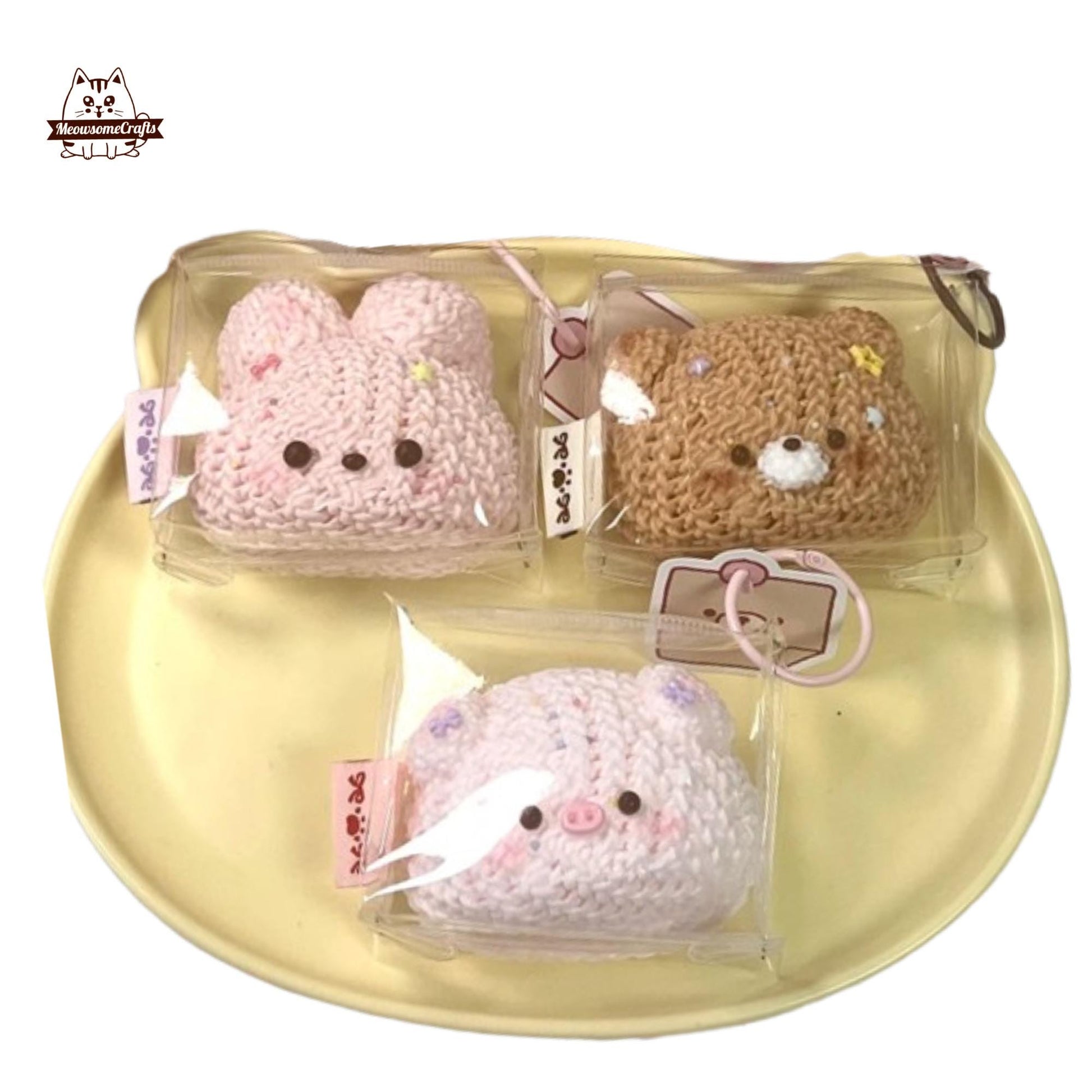 Furry Crochet Bunny Bear Pig Faces Handmade Squishy Fidget Toy