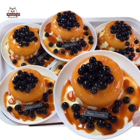Souffle Pancake with Brown Sugar Boba Toppings Taba Squishy Squeezable Anxiety Stress Relief Sensory Fidget Toys