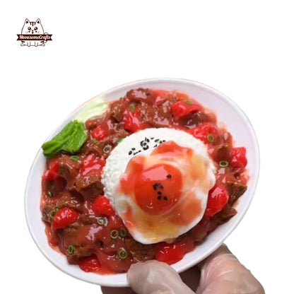 Braised Beef Sunny Side Up Egg Plate Food Handmade Squishy Fidget Toy