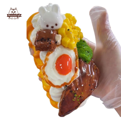 Egg Meat Corn & Veggies Food Kawaii Bunny On Top Handmade Squishy Fidget Toy