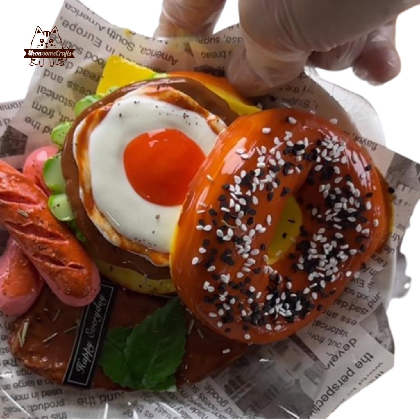 Donut Sunny Side Up Egg Sausages Breakfast Sandwich Food Handmade Squishy Fidget Toy