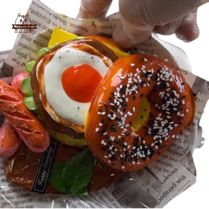 Donut Sunny Side Up Egg Sausages Breakfast Sandwich Food Handmade Squishy Fidget Toy