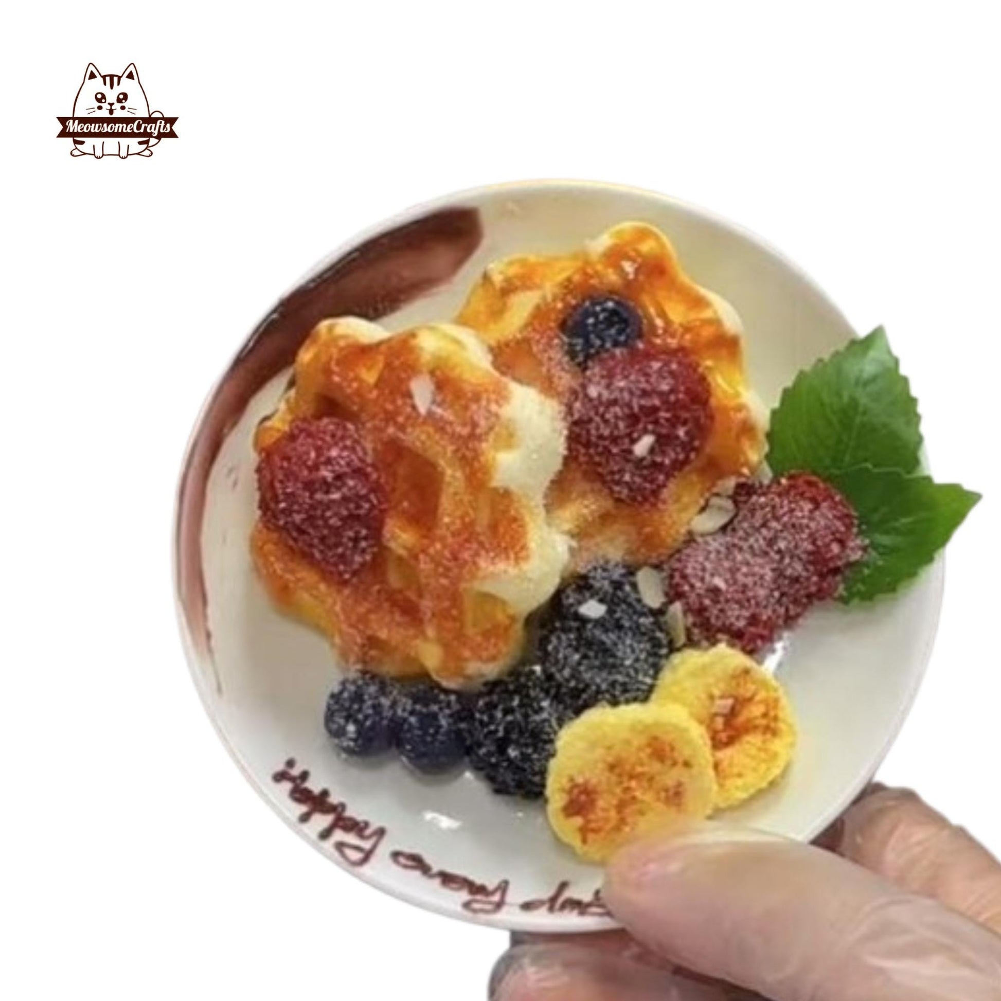 Slow Rising Waffle Fruit Banana Blueberry Dessert Food Handmade Squishy Fidget Toy