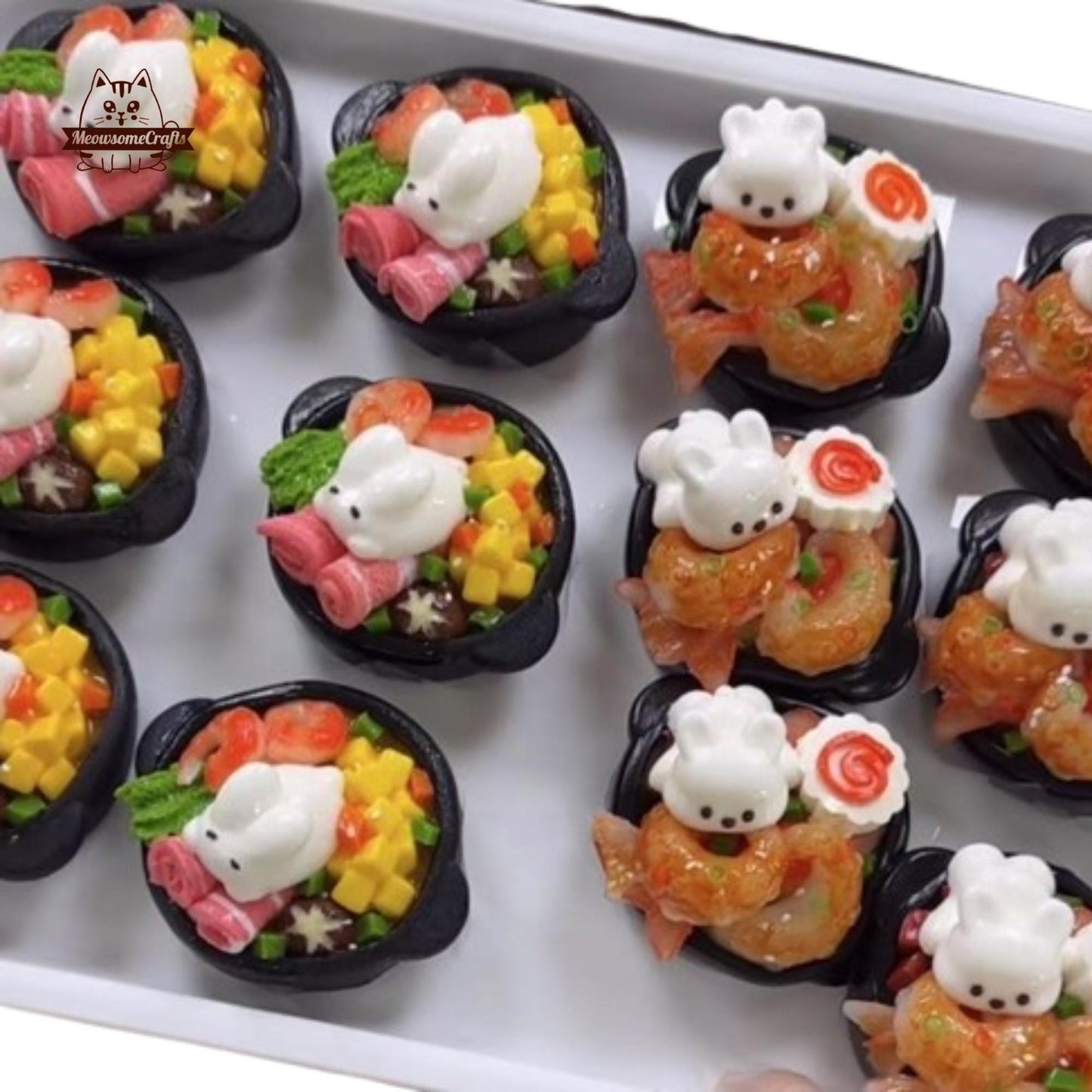 Slow Rising Miniature Hot Pot & Shrimp Kawaii Bunny Food Handmade Squishy Fidget Toy