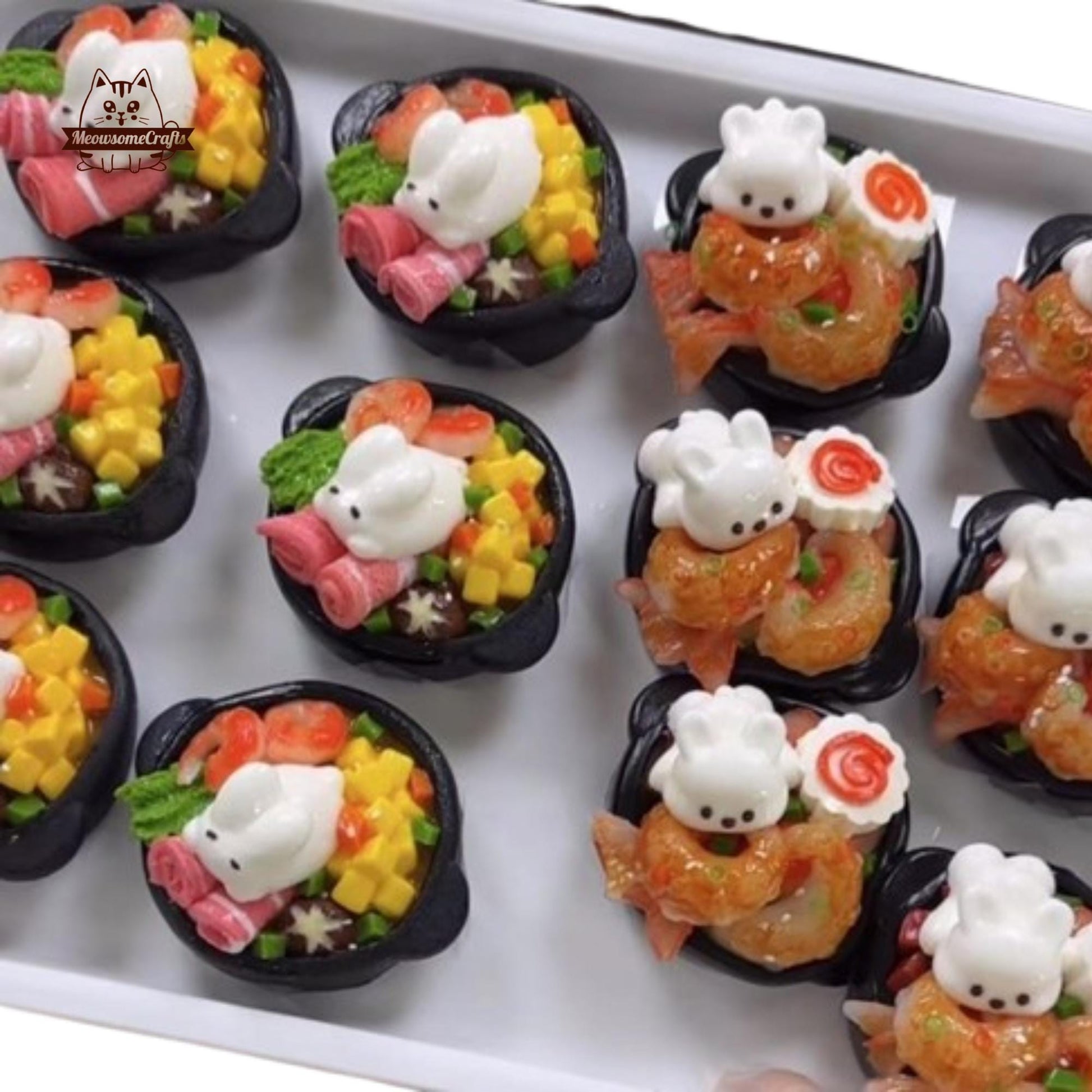 Slow Rising Miniature Hot Pot & Shrimp Kawaii Bunny Food Handmade Squishy Fidget Toy
