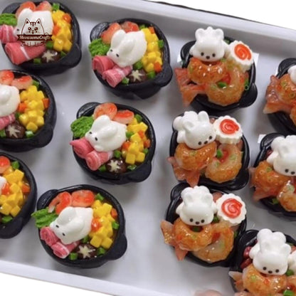 Slow Rising Miniature Hot Pot & Shrimp Kawaii Bunny Food Handmade Squishy Fidget Toy