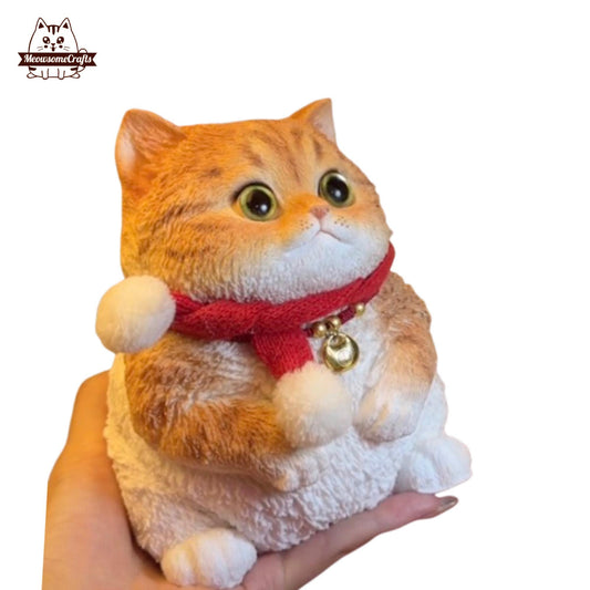 Furry Cute Chubby Striped Orange Cat With Scarf Handmade Squishy Fidget Toy