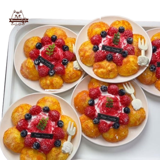 Strawberry Blueberry Cream Puff Dessert Food Handmade Squishy Fidget Toy