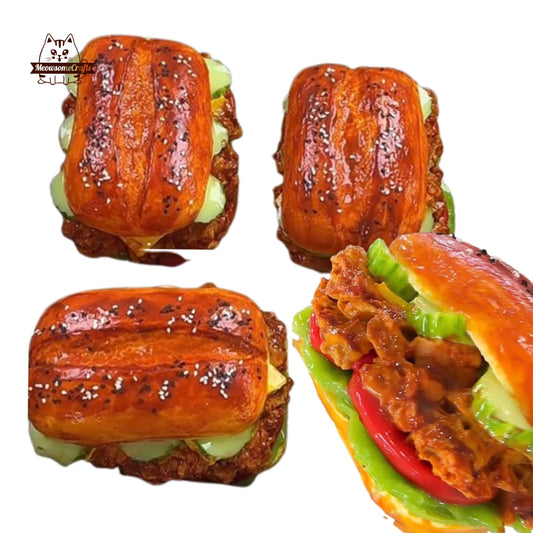 Crispy Fried Chicken Patty Burger Food Handmade Squishy Fidget Toy