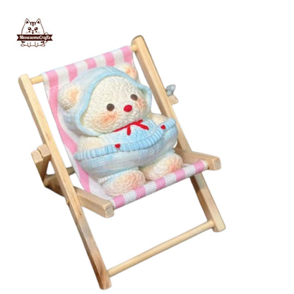 Kawaii Furry Teddy Bear In Beach Chair Handmade Squishy Fidget Toy