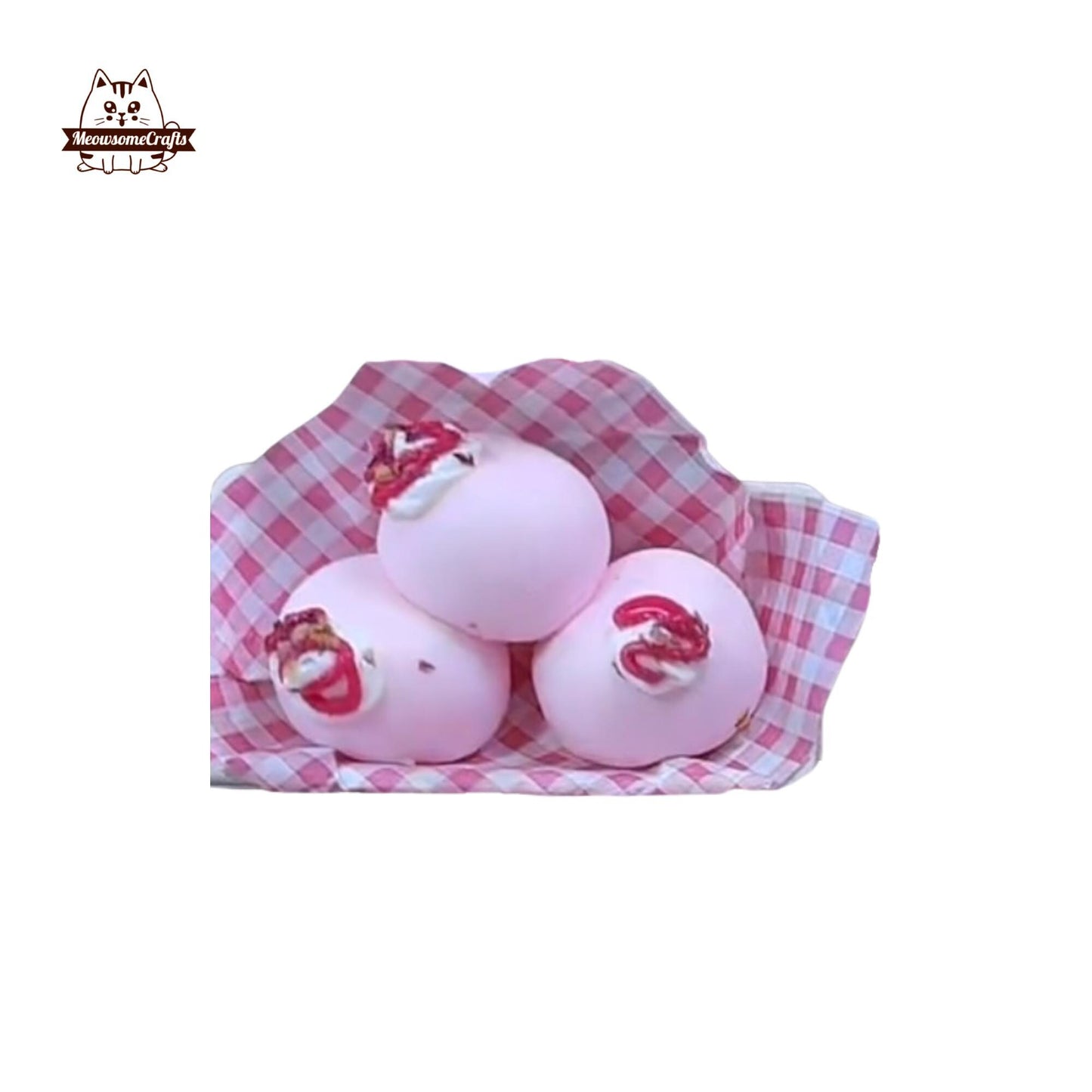 Purple Pink Taro Mochi Bread Trio Food Handmade Squishy Fidget Toy - Pink