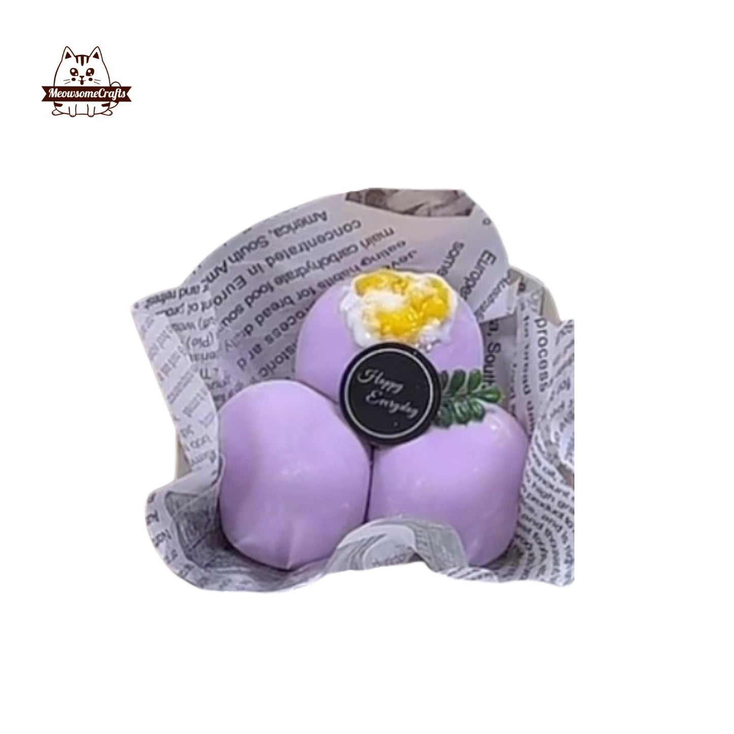 Purple Pink Taro Mochi Bread Trio Food Handmade Squishy Fidget Toy - Purple