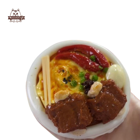 Meat Chunks Egg Red Chili Peppers Plate Food Handmade Squishy Fidget Toy