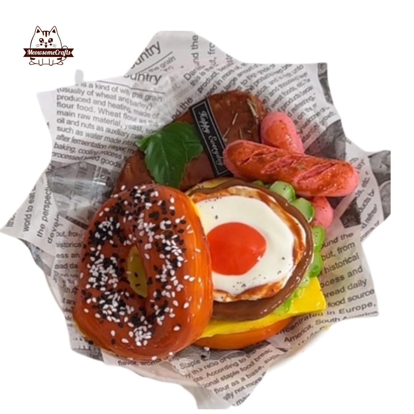 Donut Sunny Side Up Egg Sausages Breakfast Sandwich Food Handmade Squishy Fidget Toy