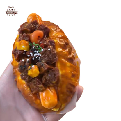 Realistic Korean BBQ Bread Sausage Bun With Beef Topping Food Handmade Squishy Fidget Toy