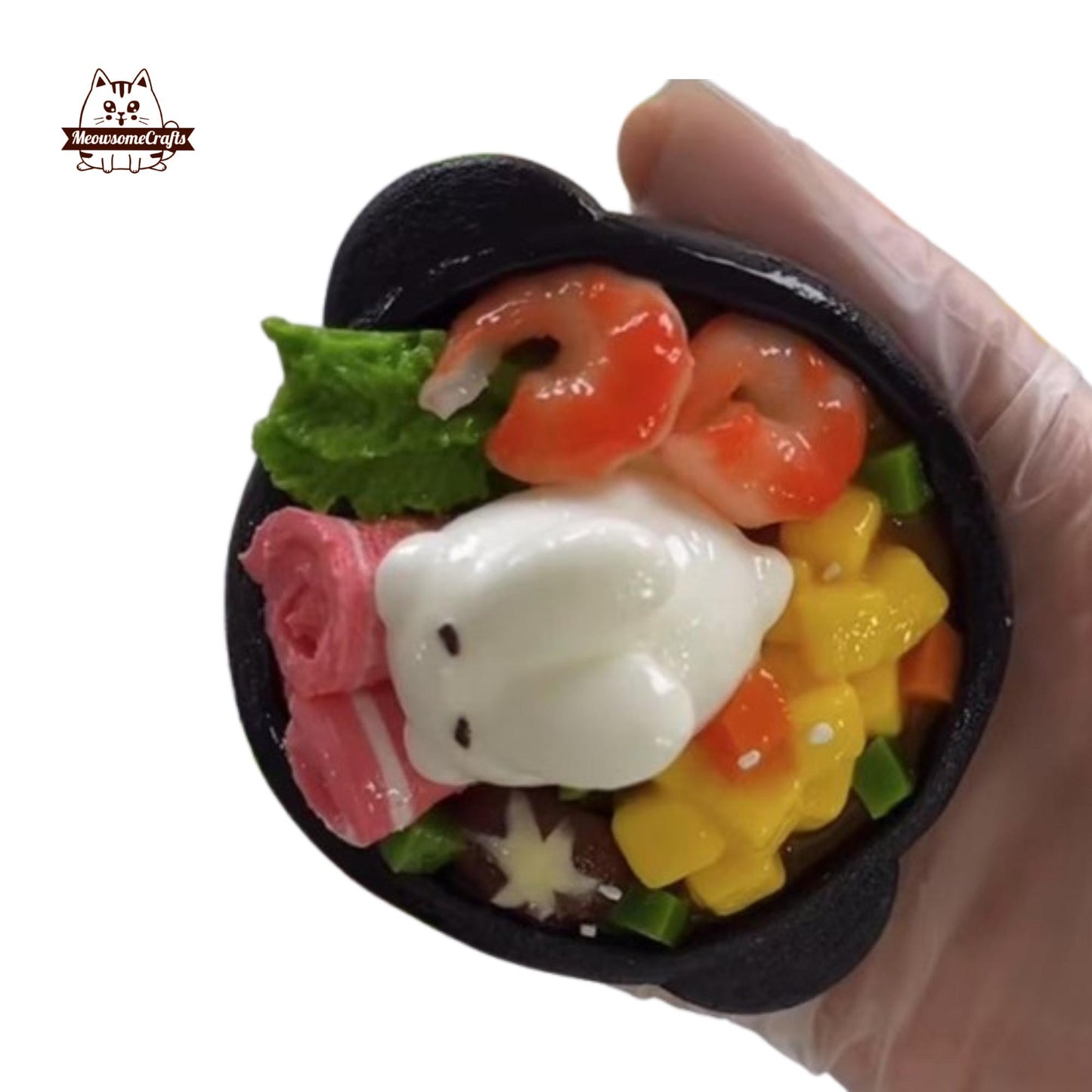Slow Rising Miniature Hot Pot & Shrimp Kawaii Bunny Food Handmade Squishy Fidget Toy