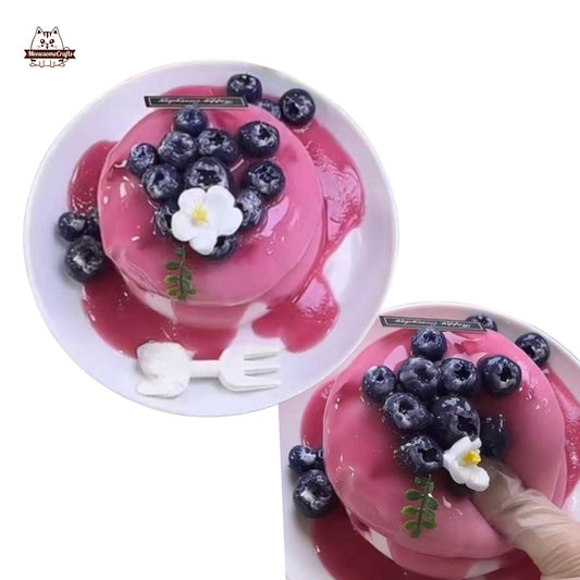 Slow Rising Kawaii Blueberry Soufflé Dessert Food Handmade Squishy Fidget Toy