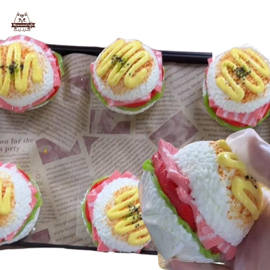 Cheese Rice Burger With Lettuce & Sauce Food Handmade Squishy Fidget Toy