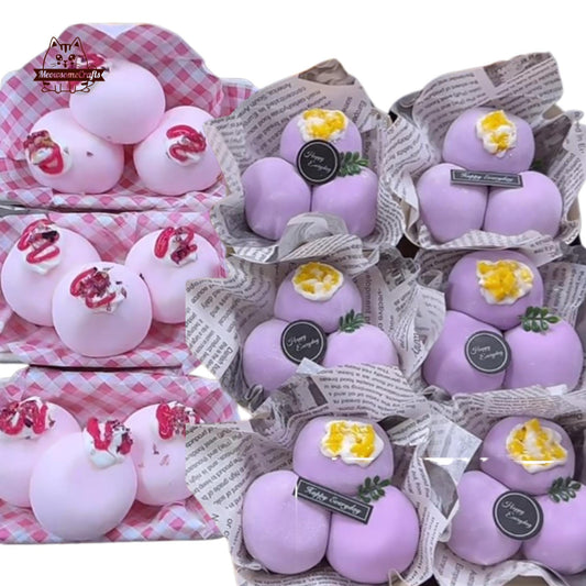 Purple Pink Taro Mochi Bread Trio Food Handmade Squishy Fidget Toy
