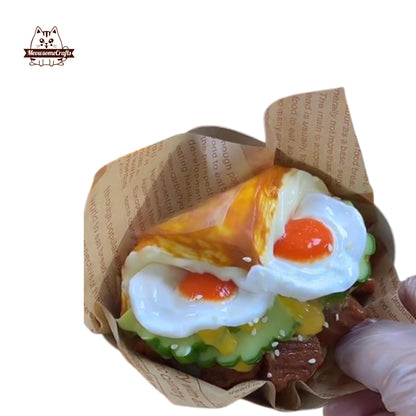 Two Sunny Side Up Fried Eggs on Top Wrap Food Handmade Squishy Fidget Toy