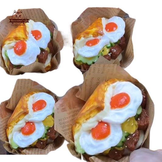 Two Sunny Side Up Fried Eggs on Top Wrap Food Handmade Squishy Fidget Toy