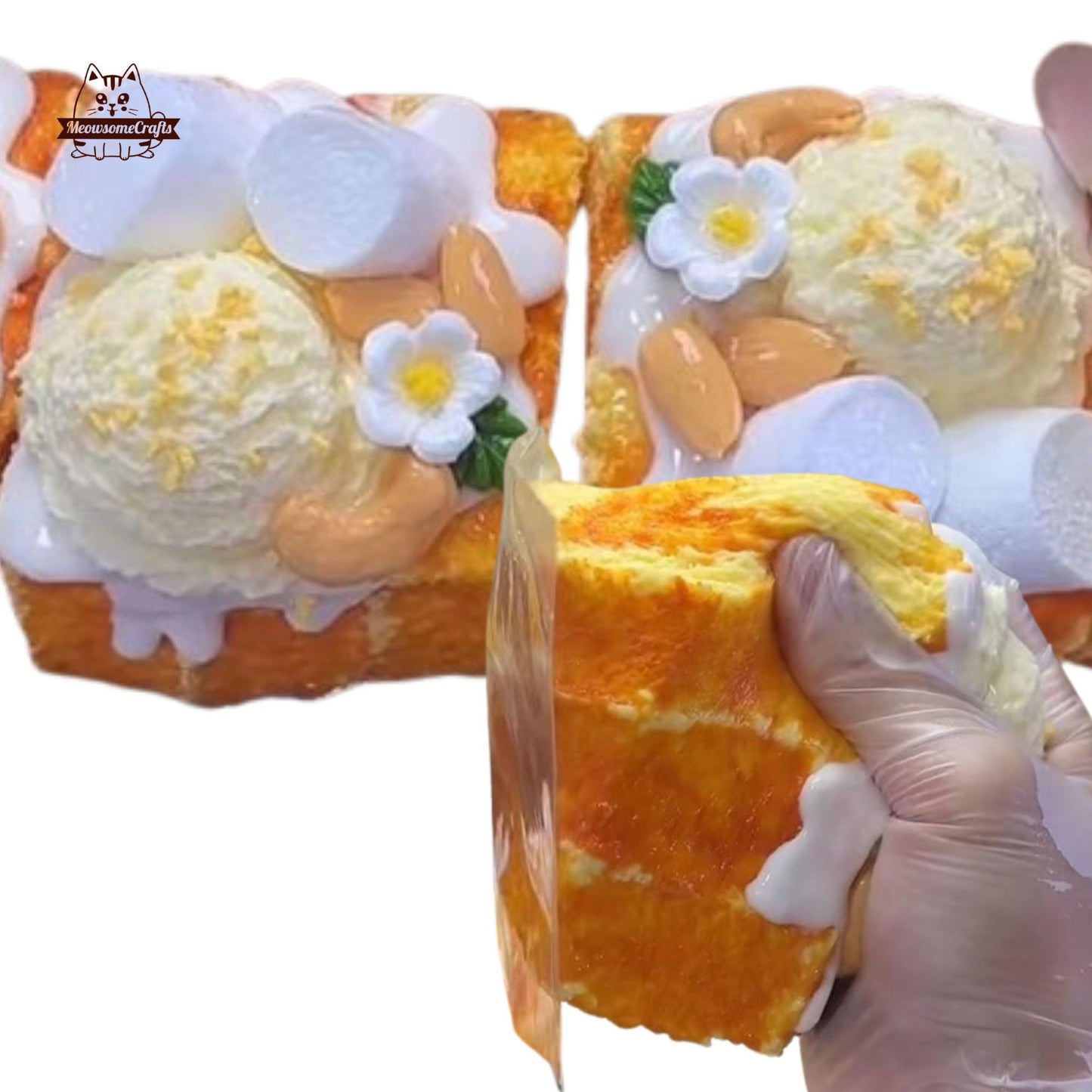 Cotton Candy Ice Cream Scroop Toast Food Taba Squishy Squeezable Stress Relief Sensory Fidget Toy