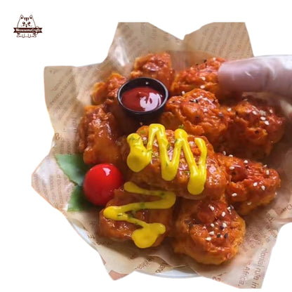Boneless Fried Chicken Chunks Nuggets Dipping Sauce Food Handmade Squishy Fidget Toy