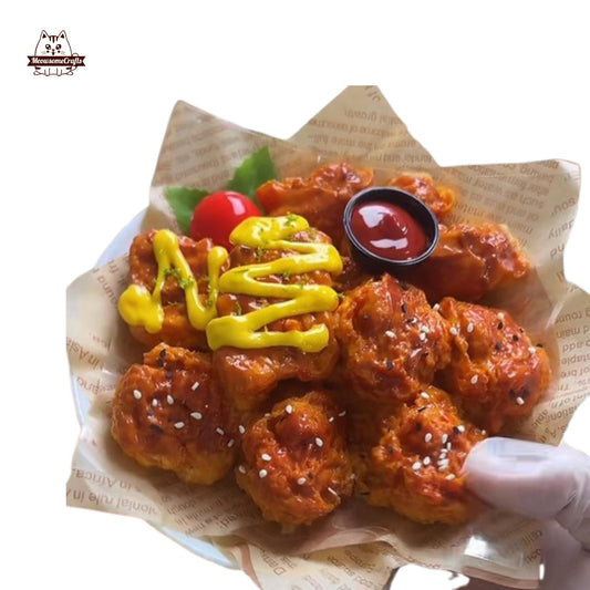 Boneless Fried Chicken Chunks Nuggets Dipping Sauce Food Handmade Squishy Fidget Toy