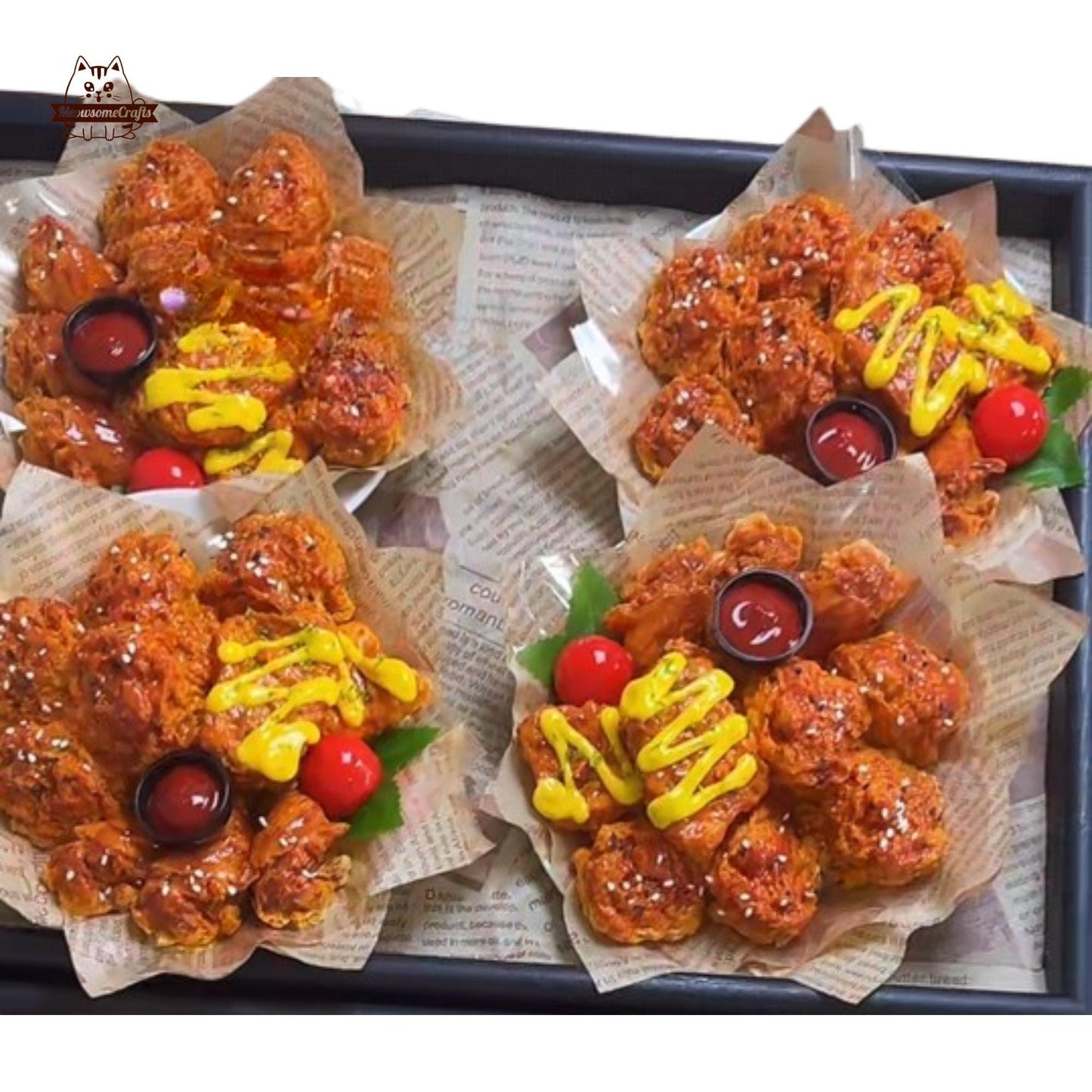 Boneless Fried Chicken Chunks Nuggets Dipping Sauce Food Handmade Squishy Fidget Toy