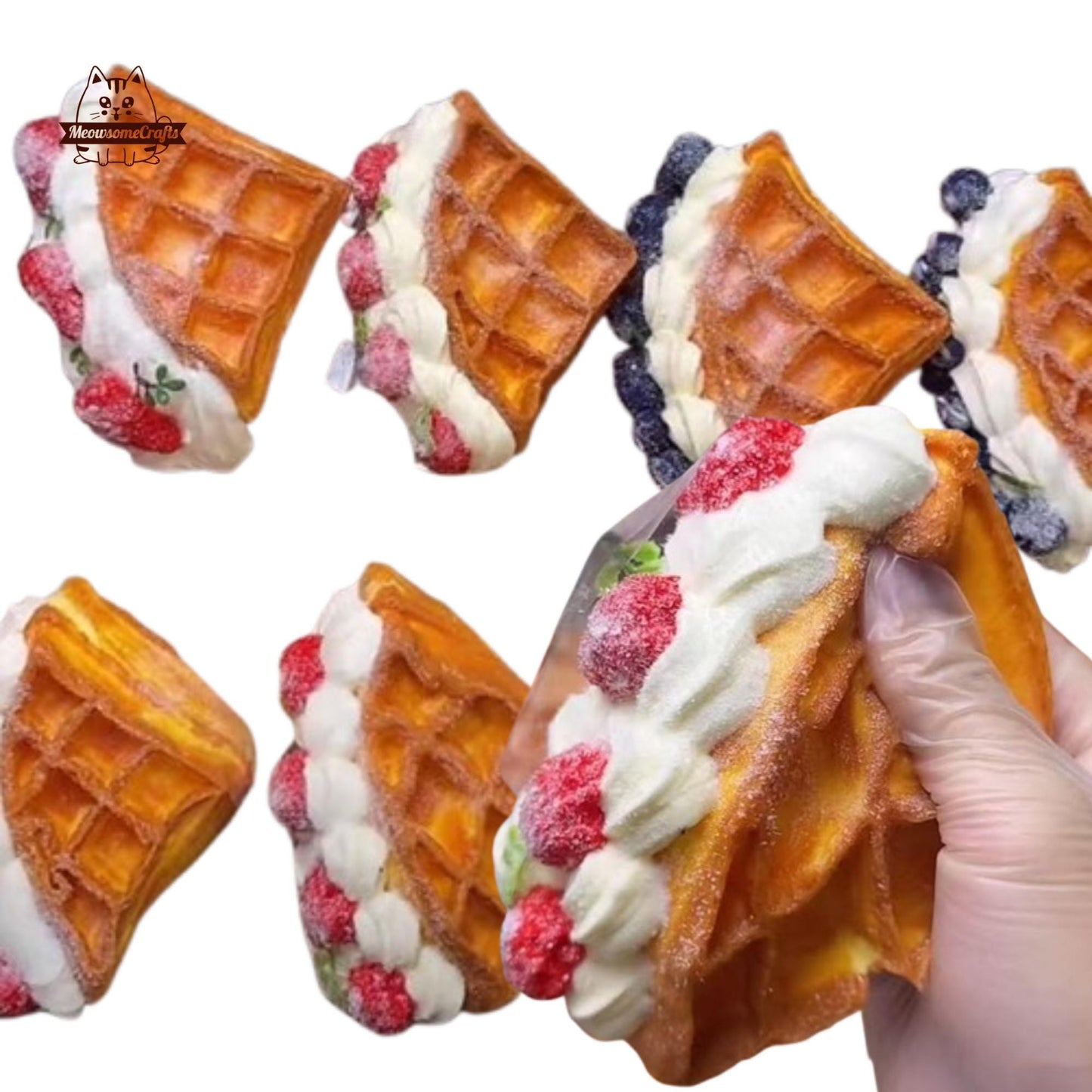 Blueberry Strawberry Waffles Food Squishy Dessert Stress Relief Fidget Realistic Food Toy