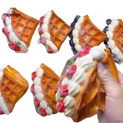 Blueberry Strawberry Waffles Food Squishy Dessert Stress Relief Fidget Realistic Food Toy