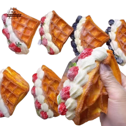 Blueberry Strawberry Waffles Food Squishy Dessert Stress Relief Fidget Realistic Food Toy