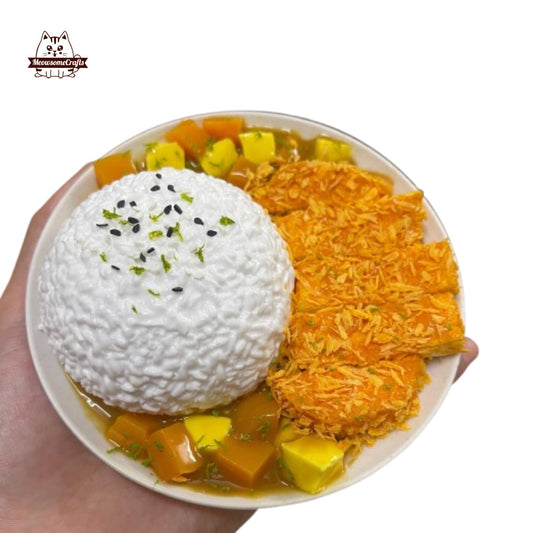 Taba Squishy Curry Fried Chicken Cutlet Rice Food Stress Relief Sensory Stress Relief Toy