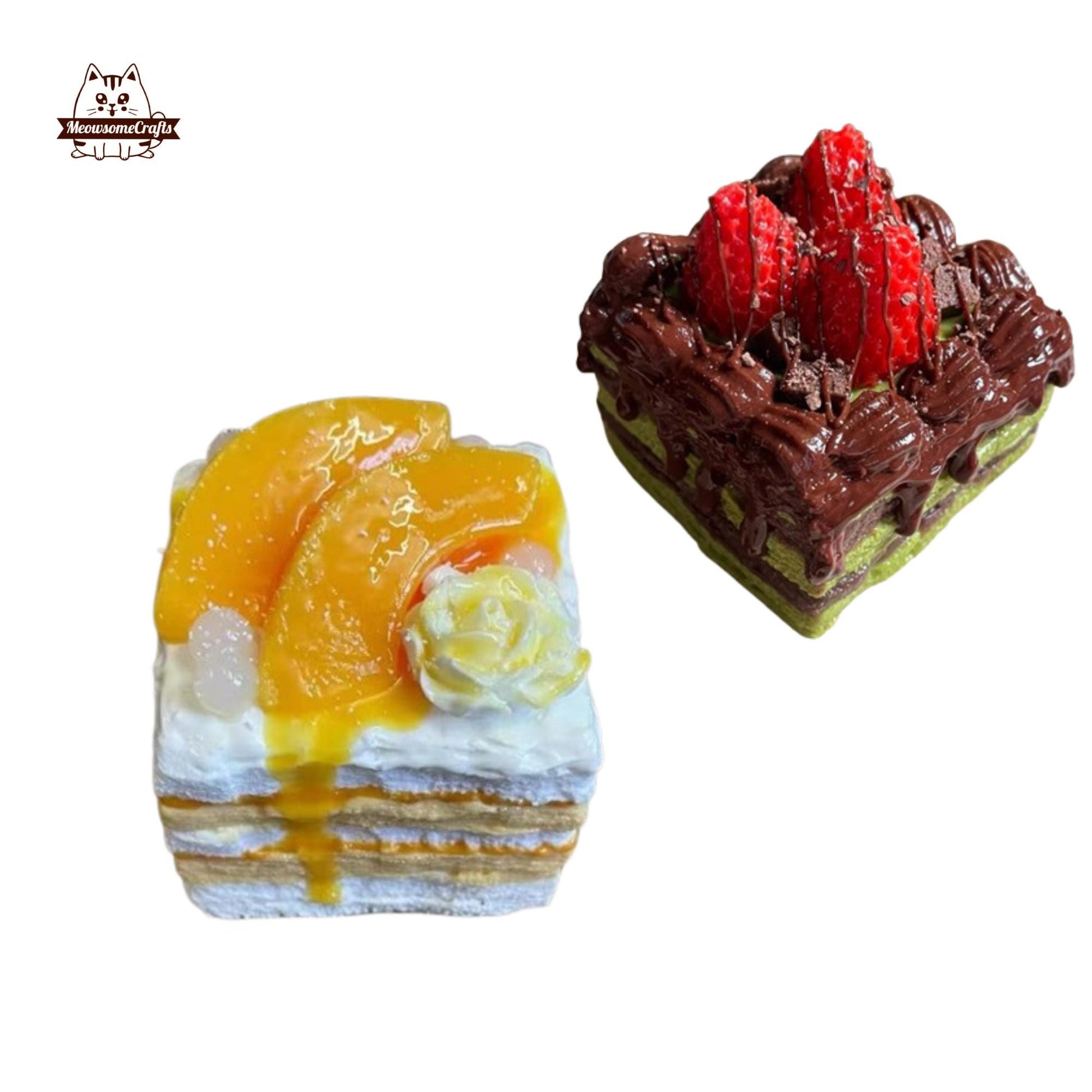 Yellow Peach Matcha Chocolate Cake Food Taba Squishy Squeezable Stress Relief Sensory Fidget Toy