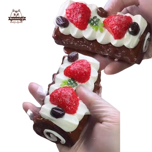Strawberry Swiss Roll Food Squishy Squeezable Stress Relief Sensory Fidget Toy