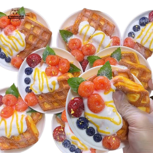 Realistic Waffle Cherries Food Taba Squishy Squeezable Stress Relief Sensory Fidget Toy