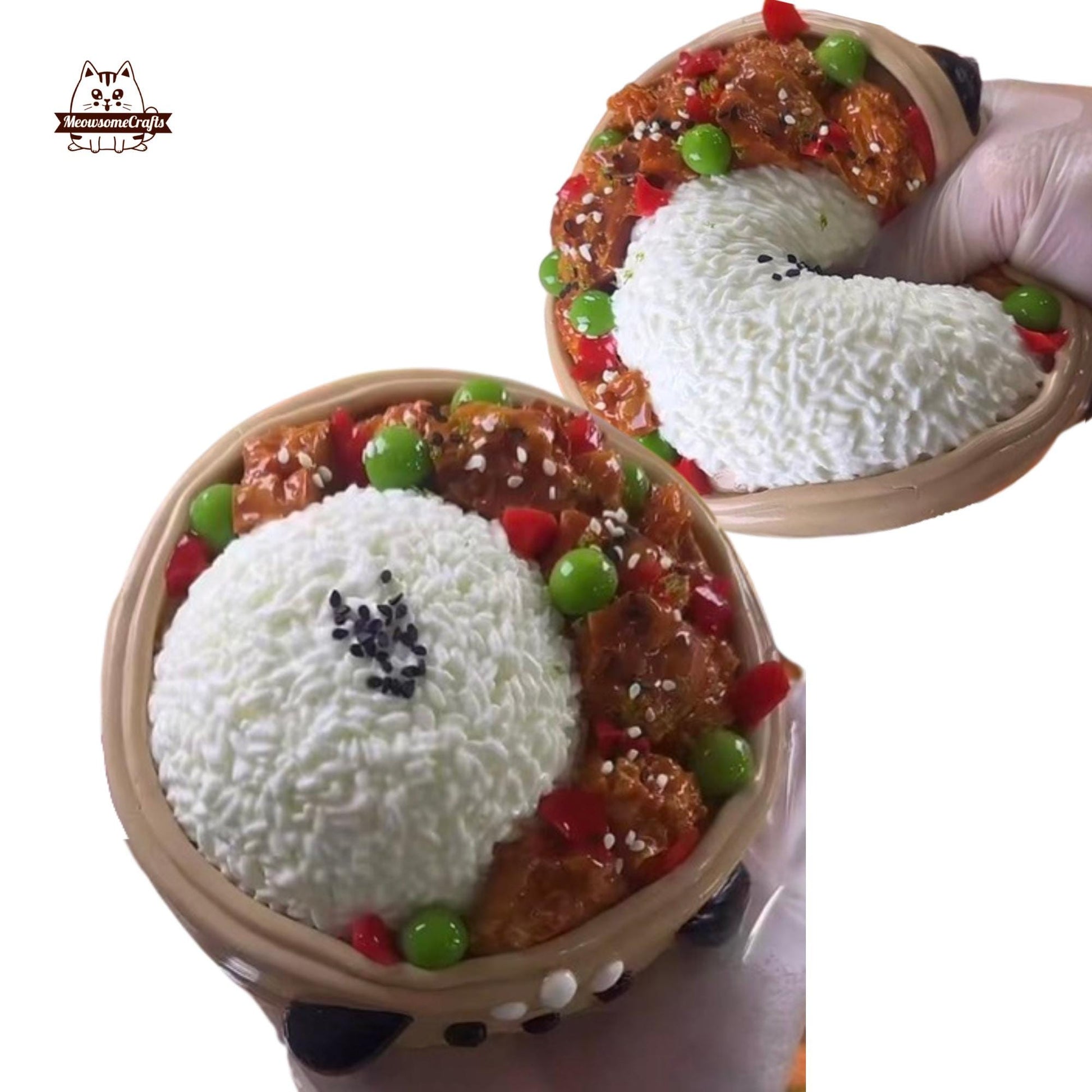 Peas Meatballs Rice Bowl Taba Squishy Squeezable Stress Relief Sensory Fidget Toy