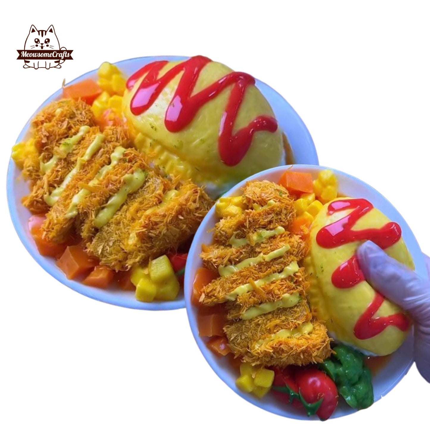 Realistic Pork Chop Rice Food Squishy Squeezable Stress Relief Sensory Fidget Toy